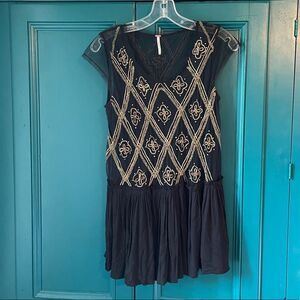 Free People embroidered top blouse sheer w ruffles sz Small